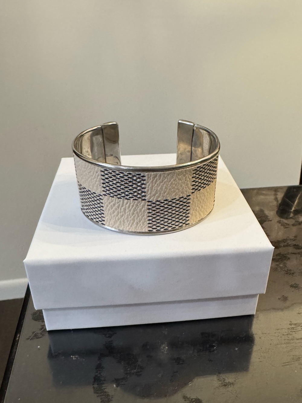 Louis Vuitton Upcycled Silver-Tone Checkered Cuff Bracelet - Neutral Beige Check